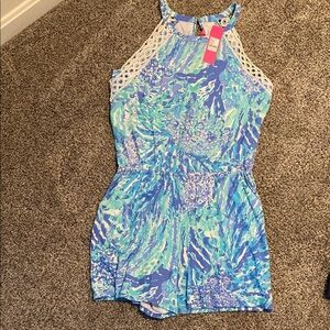 Lilly Pulitzer Blue & Aqua Print Halter Romper